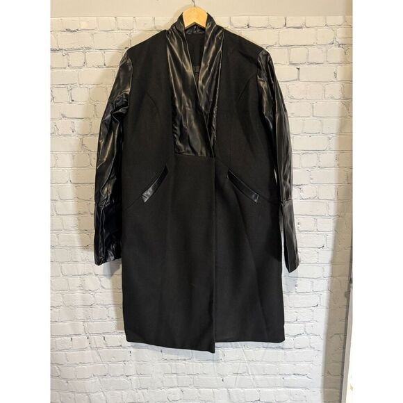Women's Double Breasted Faux Leather Coat Lapel Jacket - Picture 6 of 6